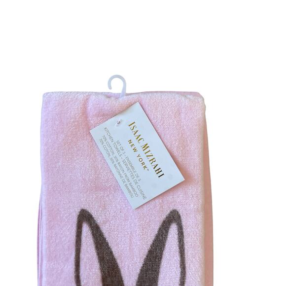ISAAC MIZRAHI Pink Bunny Rabbit Cotton Kitchen Towels 19x28 Set of 3 Spring New - Picture 6 of 16